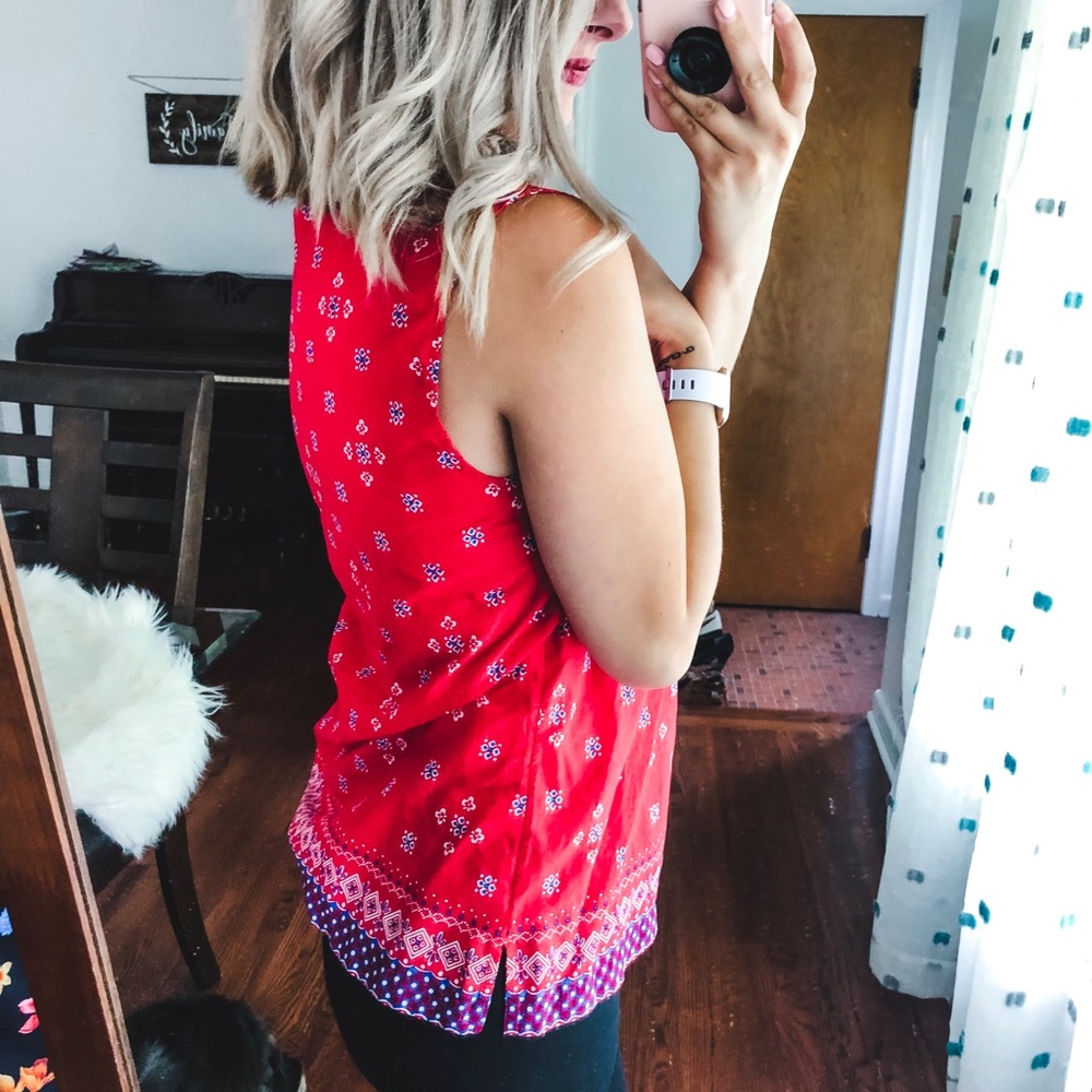 Talbots Red Geometric Pattern Blouse Small - Picture 4 of 6